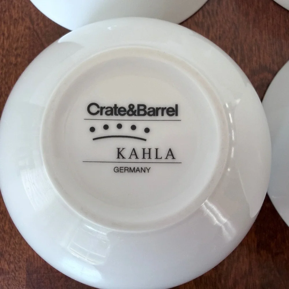 Crate & Barrel Kahla Bowls 4pc White Germany Excellent Sun Graphic 5.25in
